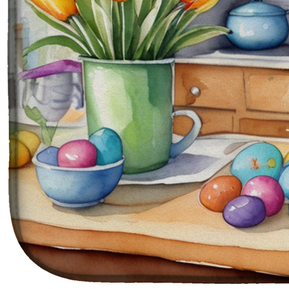 Decorating Easter Basset Hound Dish Drying Mat Absorbent Dish Drying Mat Pad for Kitchen Counter Dish Drainer Mat for Countertop, 14 x 21", Multicolor