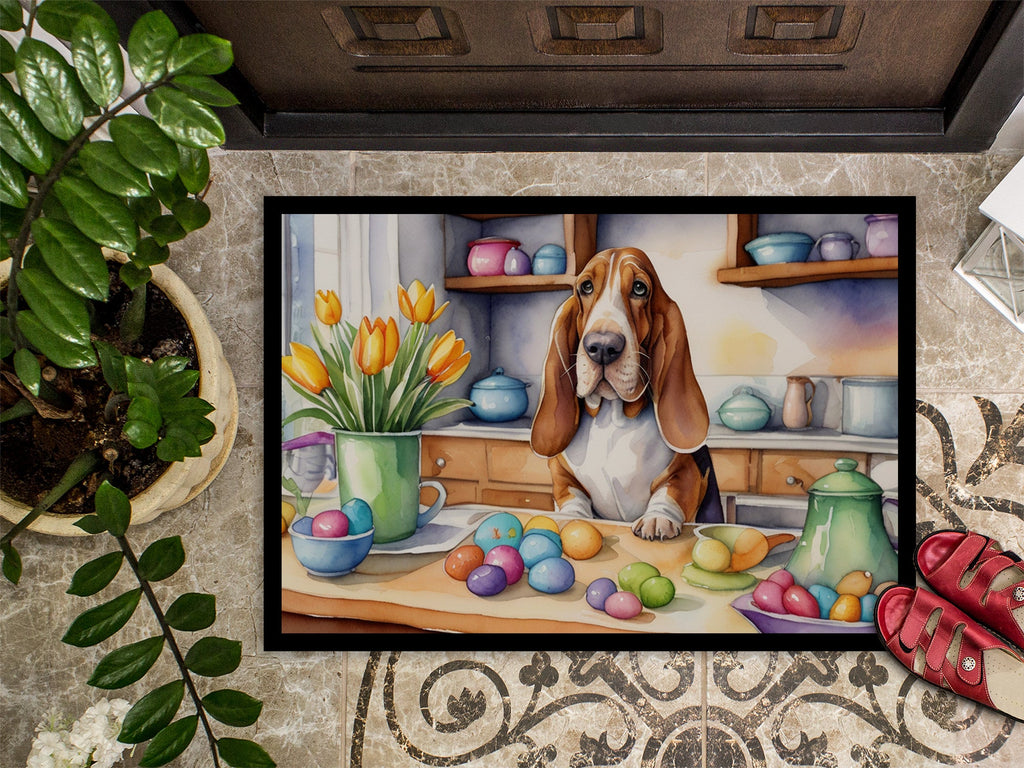 Decorating Easter Basset Hound Doormat Indoor Outdoor 18H X 27W Front Door Mat Rugs for Entryway, Non Slip Washable