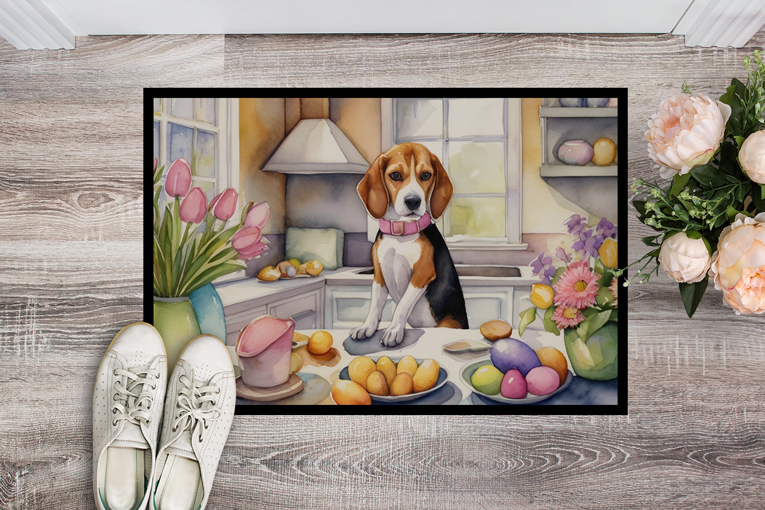Decorating Easter Beagle Doormat Indoor Outdoor 24H X 36W Front Door Mat Rugs for Entryway, Non Slip Washable Low Pile,