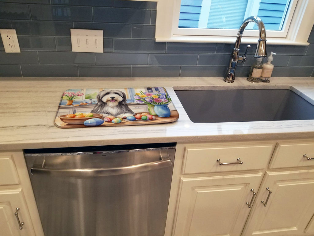 Decorating Easter Bearded Collie Dish Drying Mat Absorbent Dish Drying Mat Pad for Kitchen Counter Dish Drainer Mat for Countertop, 14 x 21", Multicolor
