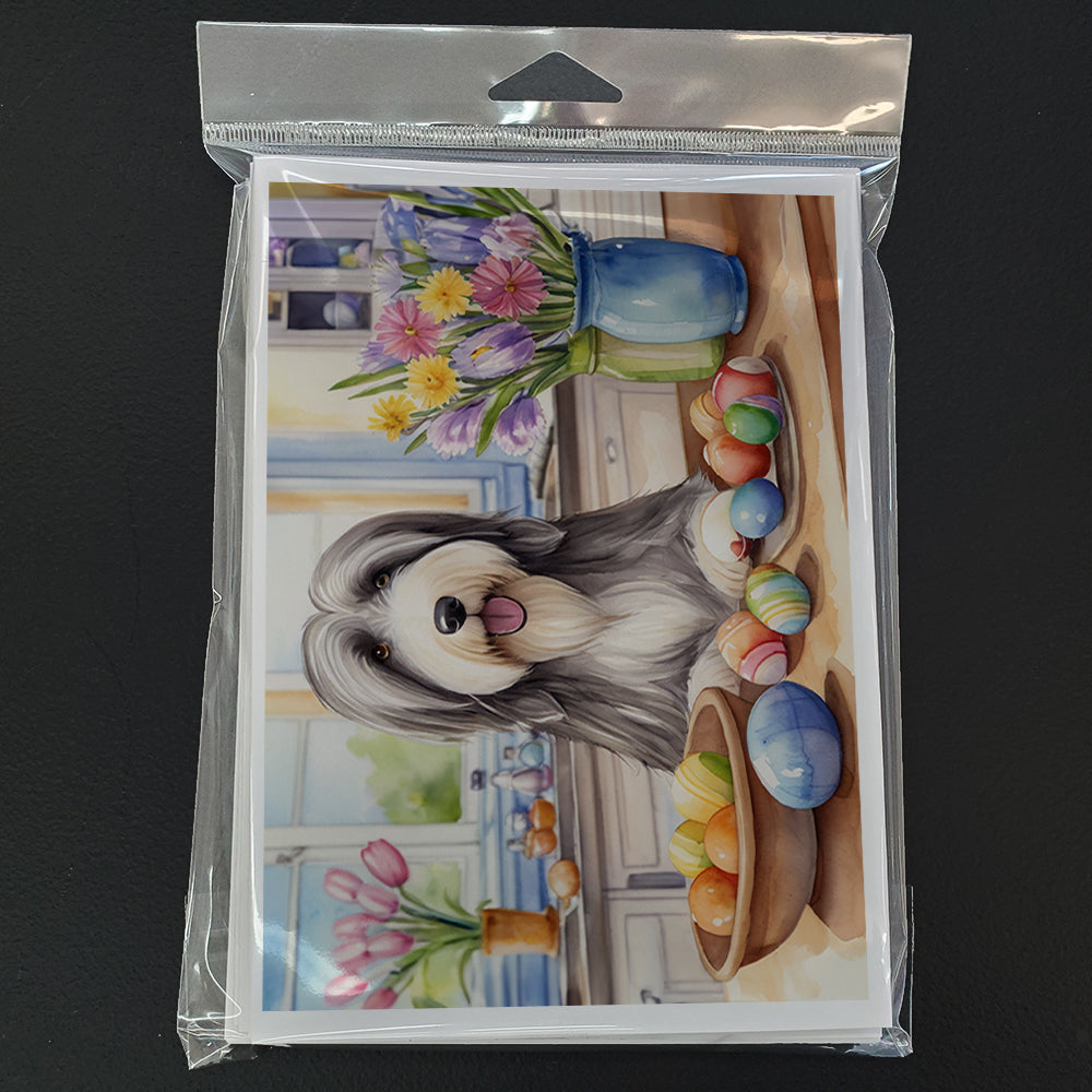 Decorating Easter Bearded Collie Greeting Cards Pack of 8 Blank Cards with Envelopes Whimsical A7 Size 5x7