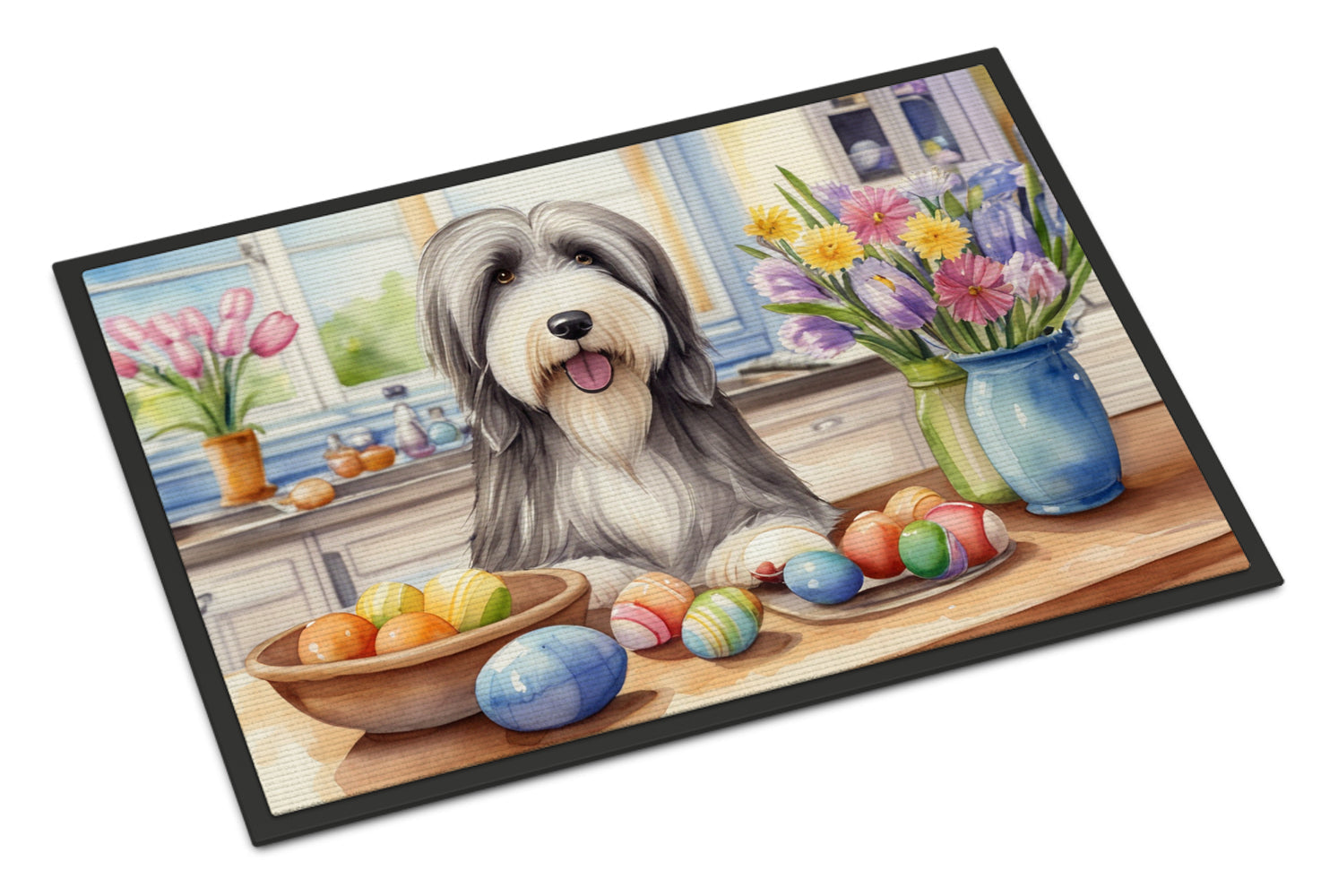 Decorating Easter Bearded Collie Doormat Indoor Outdoor 24H X 36W Front Door Mat Rugs for Entryway, Non Slip Washable Low Pile,