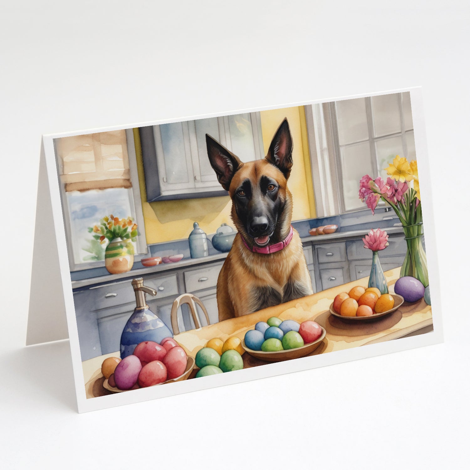 Decorating Easter Belgian Malinois Greeting Cards Pack of 8 Blank Cards with Envelopes Whimsical A7 Size 5x7