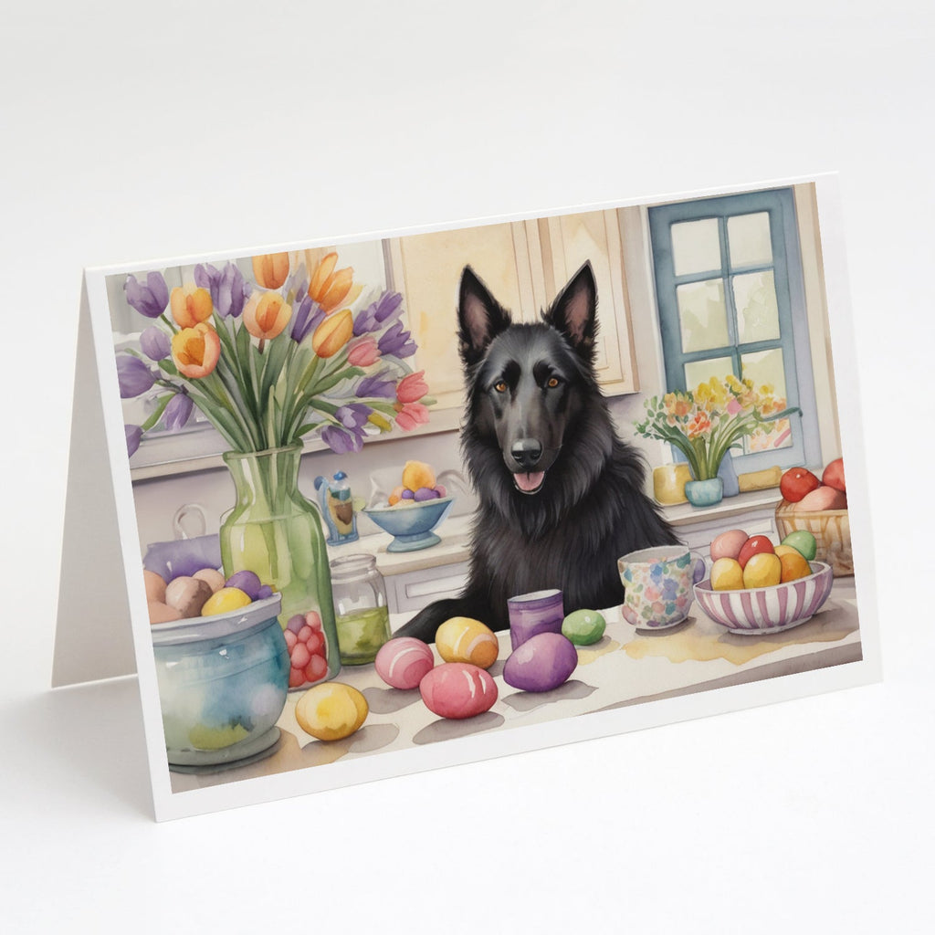 Decorating Easter Belgian Sheepdog Greeting Cards Pack of 8 Blank Cards with Envelopes Whimsical A7 Size 5x7