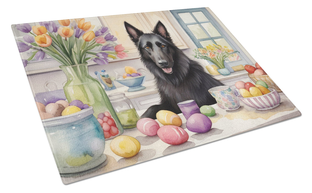 Decorating Easter Belgian Sheepdog Cutting Board Tempered Glass Kitchen Cutting Surface, Heat Resistant Chopping, Non-Slip Feet, Food Prep & Serving