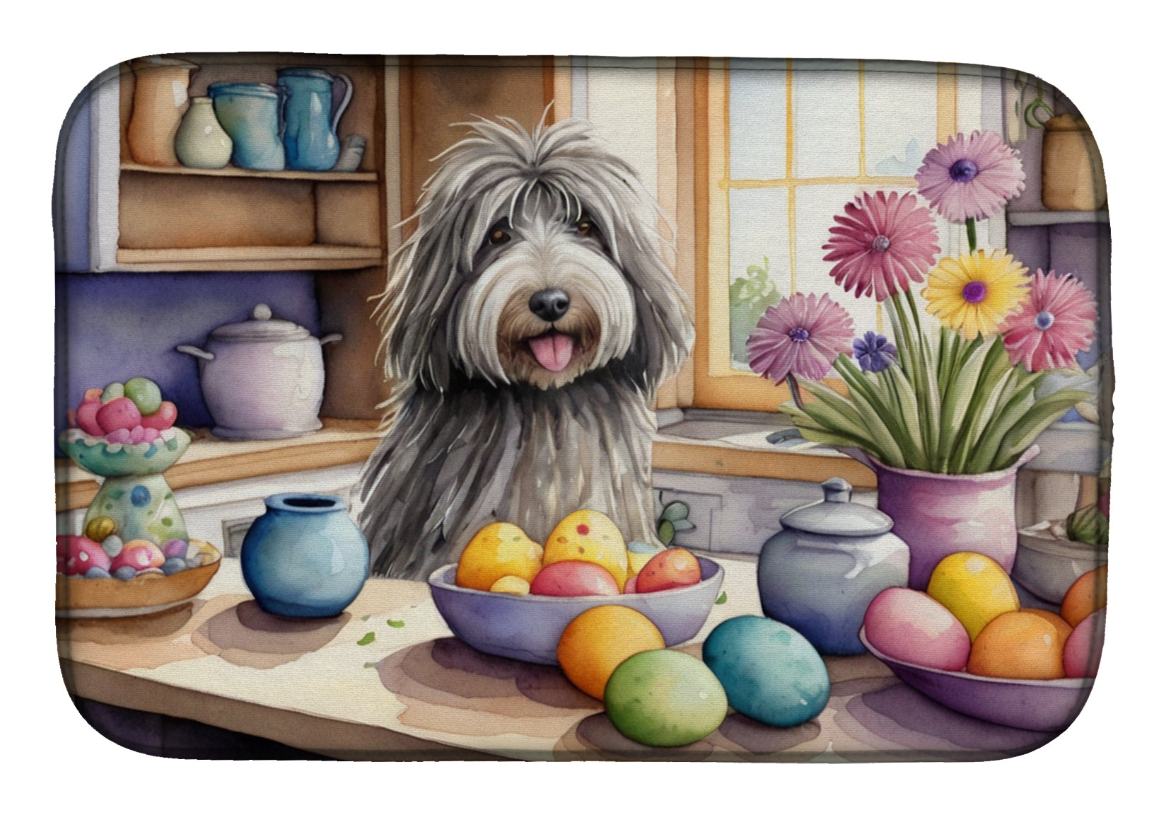 Decorating Easter Bergamasco Sheepdog Dish Drying Mat Absorbent Dish Drying Mat Pad for Kitchen Counter Dish Drainer Mat for Countertop, 14 x 21", Multicolor