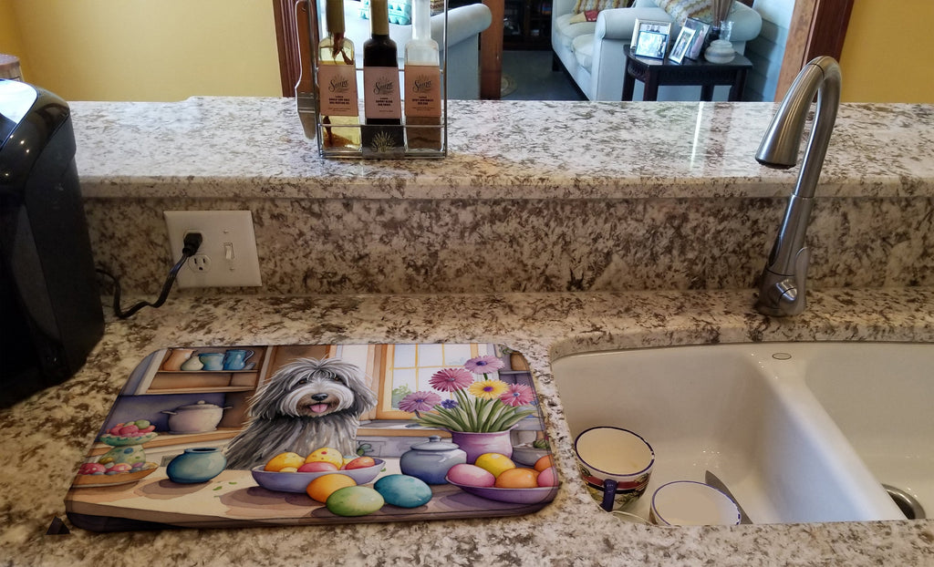 Decorating Easter Bergamasco Sheepdog Dish Drying Mat Absorbent Dish Drying Mat Pad for Kitchen Counter Dish Drainer Mat for Countertop, 14 x 21", Multicolor