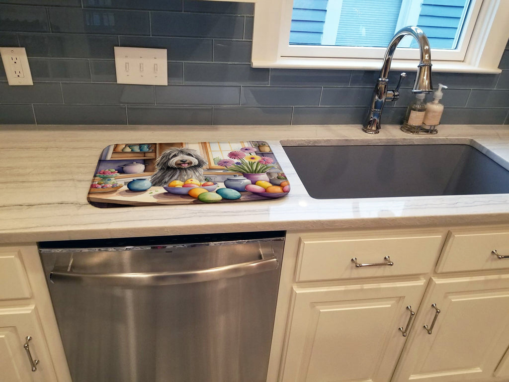 Decorating Easter Bergamasco Sheepdog Dish Drying Mat Absorbent Dish Drying Mat Pad for Kitchen Counter Dish Drainer Mat for Countertop, 14 x 21", Multicolor