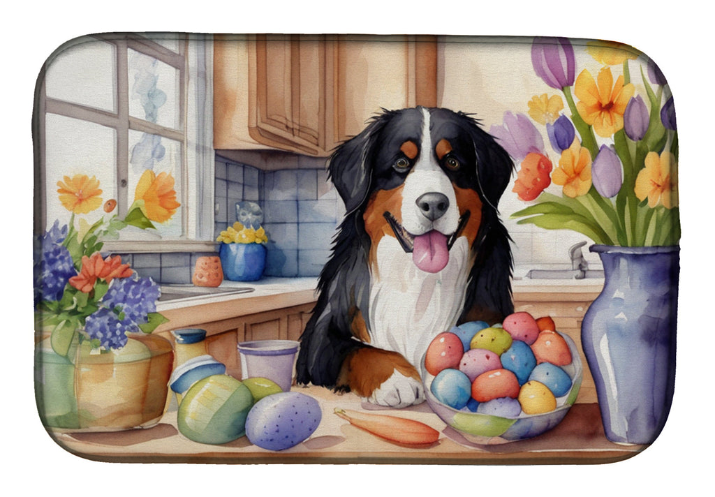 Decorating Easter Bernese Mountain Dog Dish Drying Mat Absorbent Dish Drying Mat Pad for Kitchen Counter Dish Drainer Mat for Countertop, 14 x 21", Multicolor