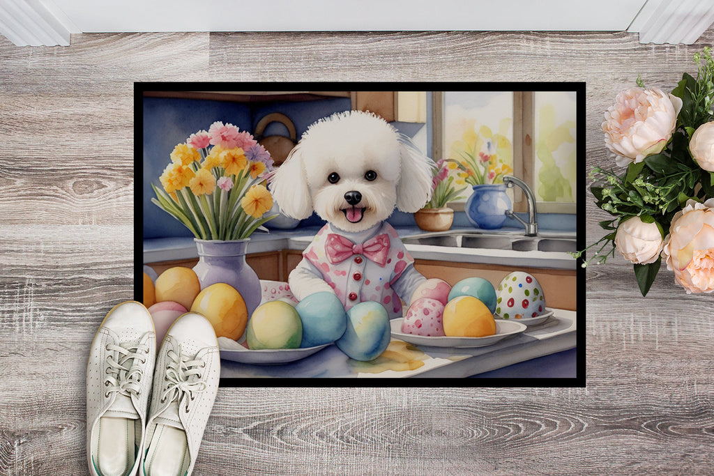 Decorating Easter Bichon Frise Doormat Indoor Outdoor 18H X 27W Front Door Mat Rugs for Entryway, Non Slip Washable