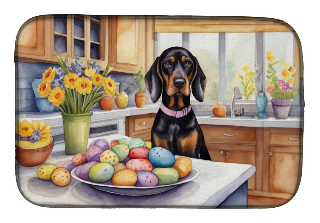 Decorating Easter Black and Tan Coonhound Dish Drying Mat Absorbent Dish Drying Mat Pad for Kitchen Counter Dish Drainer Mat for Countertop, 14 x 21", Multicolor