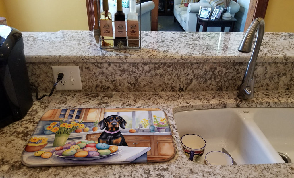 Decorating Easter Black and Tan Coonhound Dish Drying Mat Absorbent Dish Drying Mat Pad for Kitchen Counter Dish Drainer Mat for Countertop, 14 x 21", Multicolor