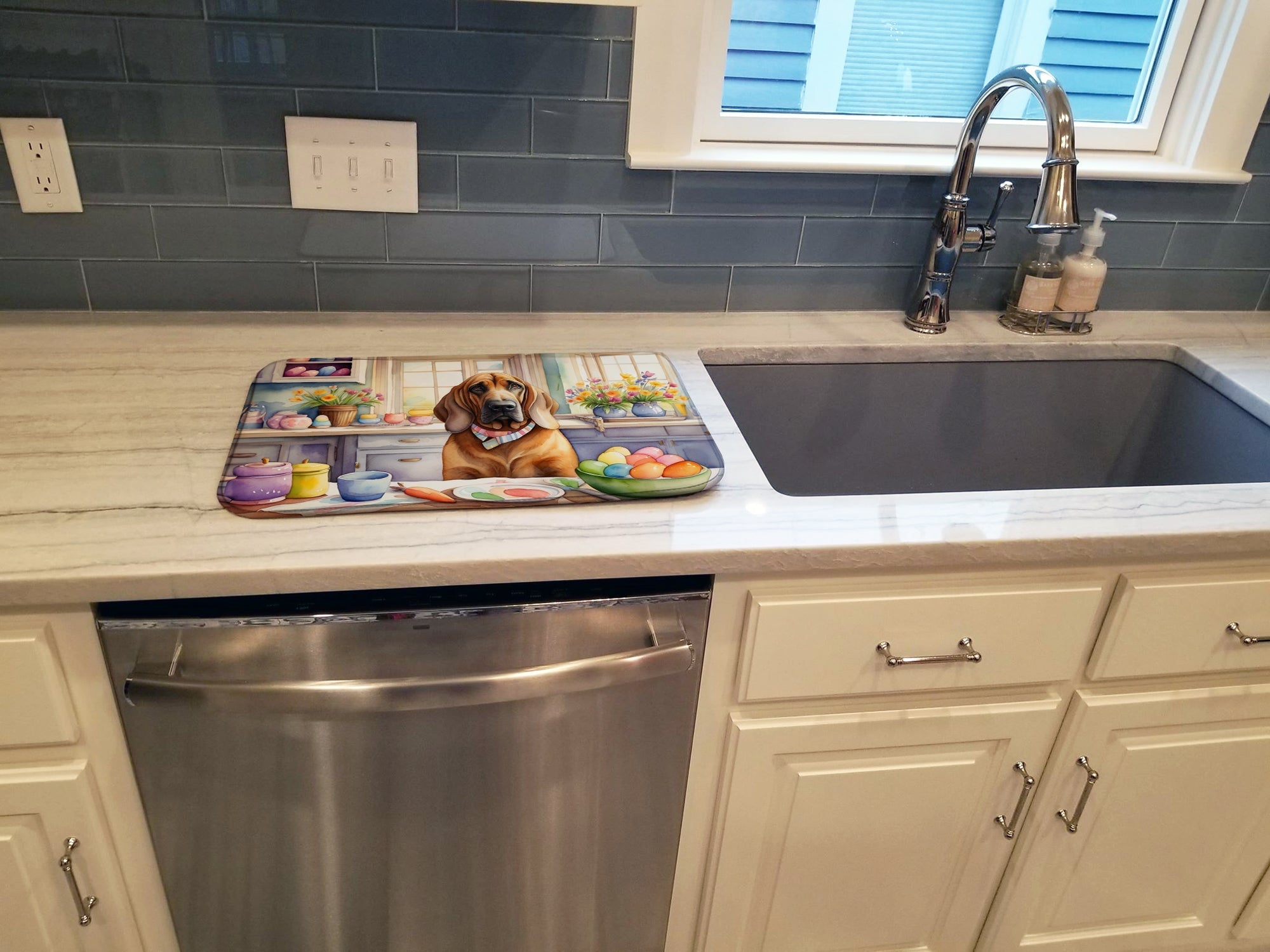 Decorating Easter Bloodhound Dish Drying Mat Absorbent Dish Drying Mat Pad for Kitchen Counter Dish Drainer Mat for Countertop, 14 x 21", Multicolor