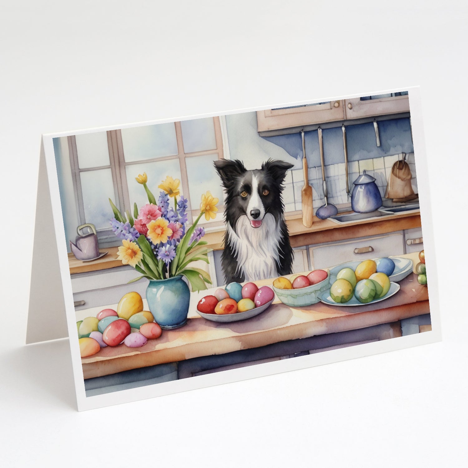 Decorating Easter Border Collie Greeting Cards Pack of 8 Blank Cards with Envelopes Whimsical A7 Size 5x7