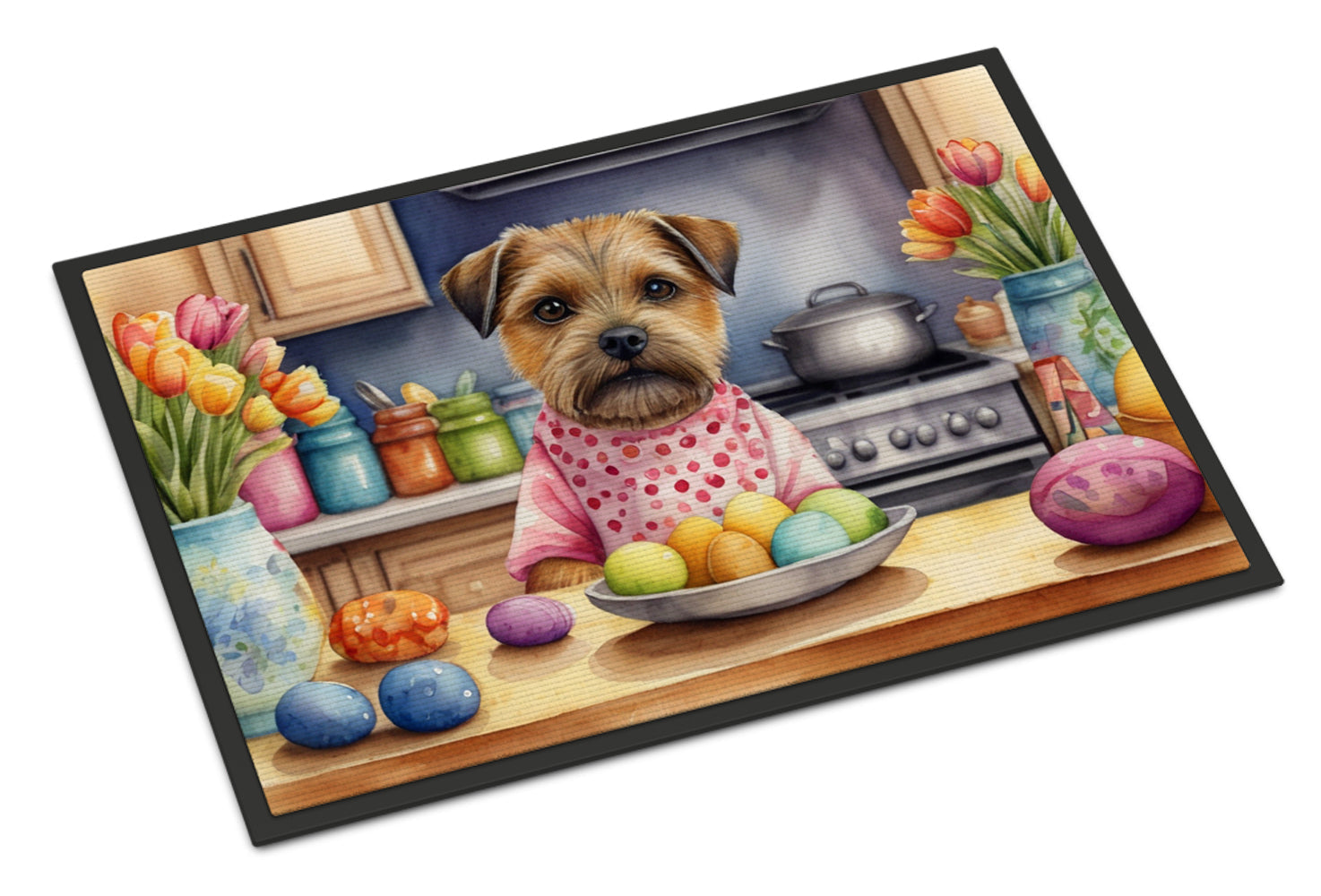 Decorating Easter Border Terrier Doormat Indoor Outdoor 18H X 27W Front Door Mat Rugs for Entryway, Non Slip Washable
