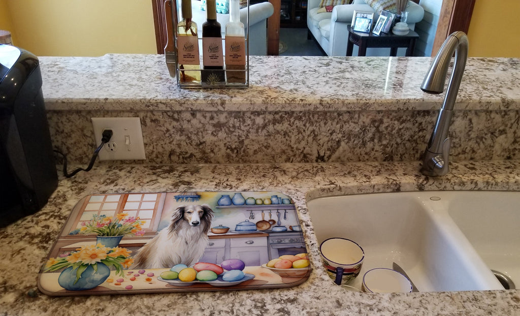 Decorating Easter Borzoi Dish Drying Mat Absorbent Dish Drying Mat Pad for Kitchen Counter Dish Drainer Mat for Countertop, 14 x 21", Multicolor