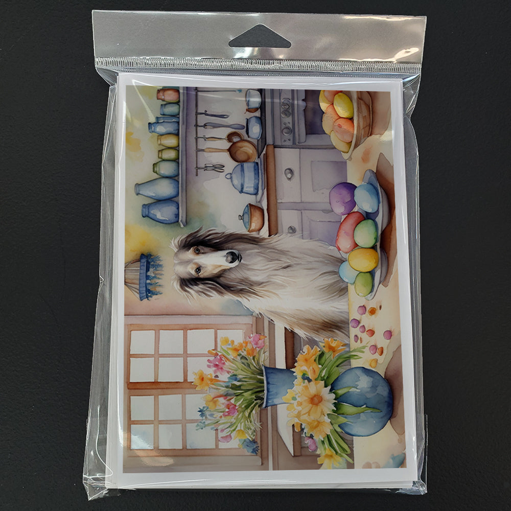 Decorating Easter Borzoi Greeting Cards Pack of 8 Blank Cards with Envelopes Whimsical A7 Size 5x7