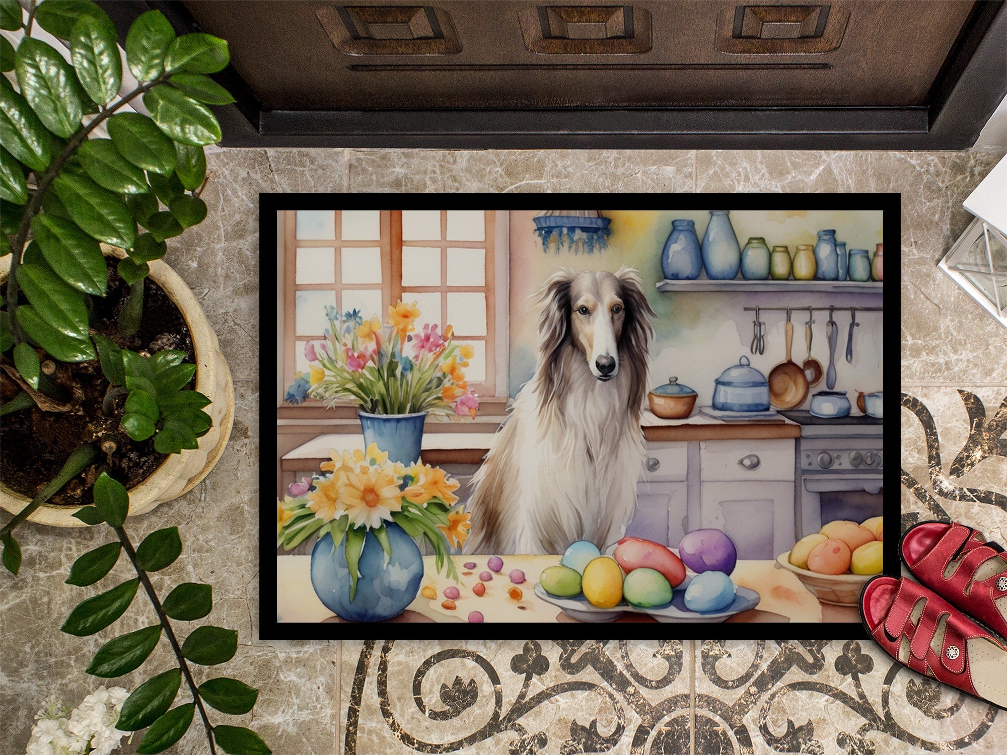 Decorating Easter Borzoi Doormat Indoor Outdoor 18H X 27W Front Door Mat Rugs for Entryway, Non Slip Washable