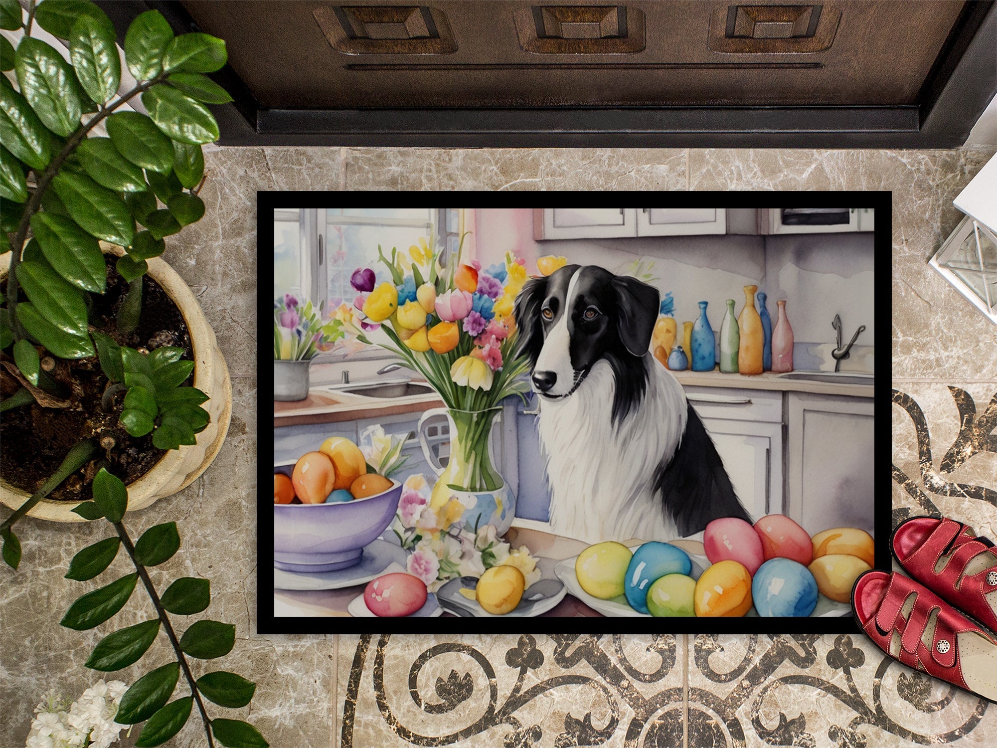 Decorating Easter Borzoi Doormat Indoor Outdoor 24H X 36W Front Door Mat Rugs for Entryway, Non Slip Washable Low Pile,