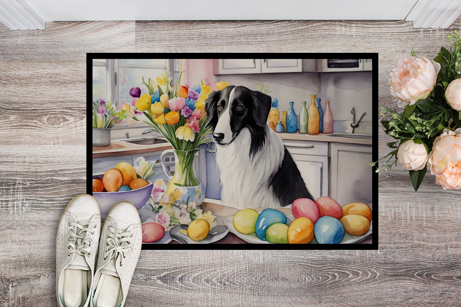 Decorating Easter Borzoi Doormat Indoor Outdoor 18H X 27W Front Door Mat Rugs for Entryway, Non Slip Washable