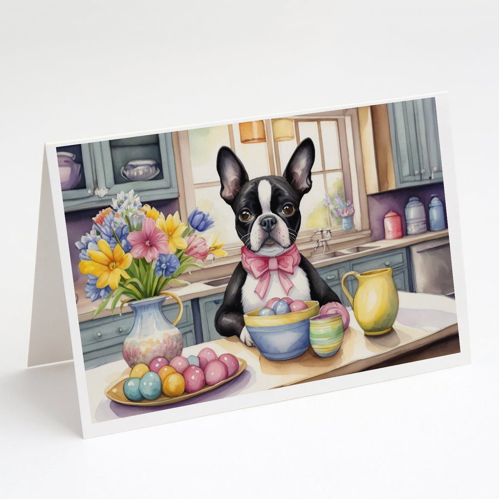 Decorating Easter Boston Terrier Greeting Cards Pack of 8 Blank Cards with Envelopes Whimsical A7 Size 5x7