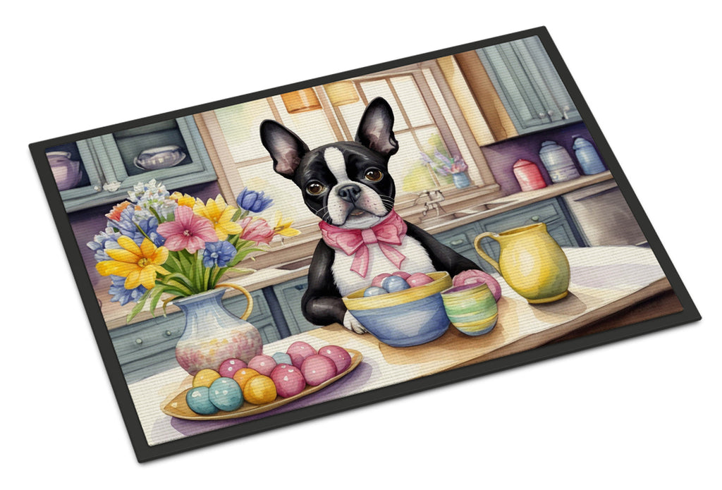 Decorating Easter Boston Terrier Doormat Indoor Outdoor 24H X 36W Front Door Mat Rugs for Entryway, Non Slip Washable Low Pile,
