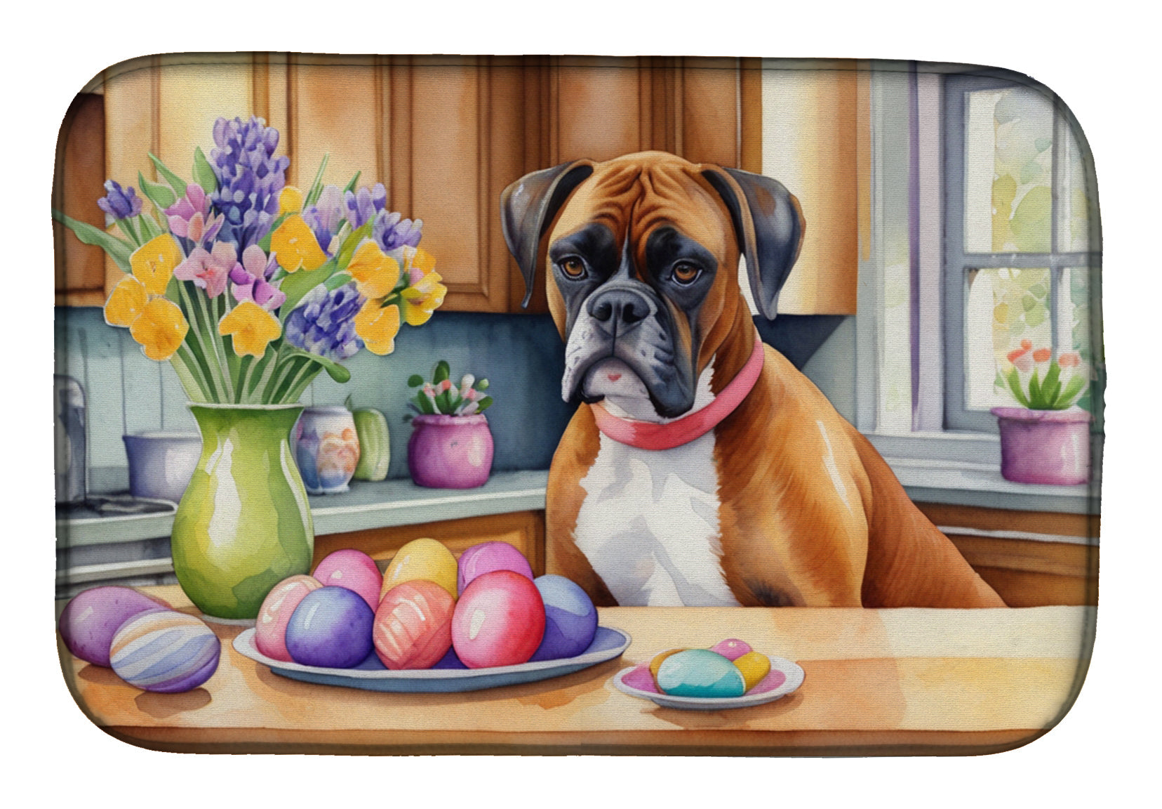 Decorating Easter Boxer Dish Drying Mat Absorbent Dish Drying Mat Pad for Kitchen Counter Dish Drainer Mat for Countertop, 14 x 21", Multicolor
