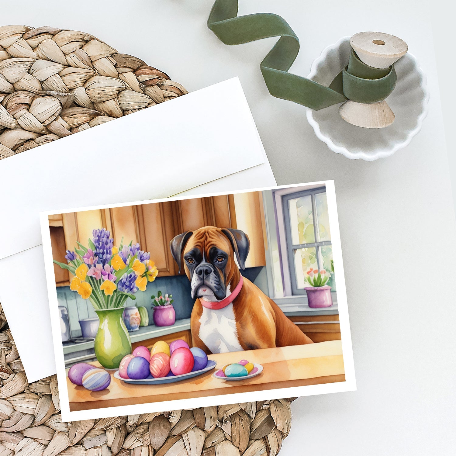 Decorating Easter Boxer Greeting Cards Pack of 8 Blank Cards with Envelopes Whimsical A7 Size 5x7