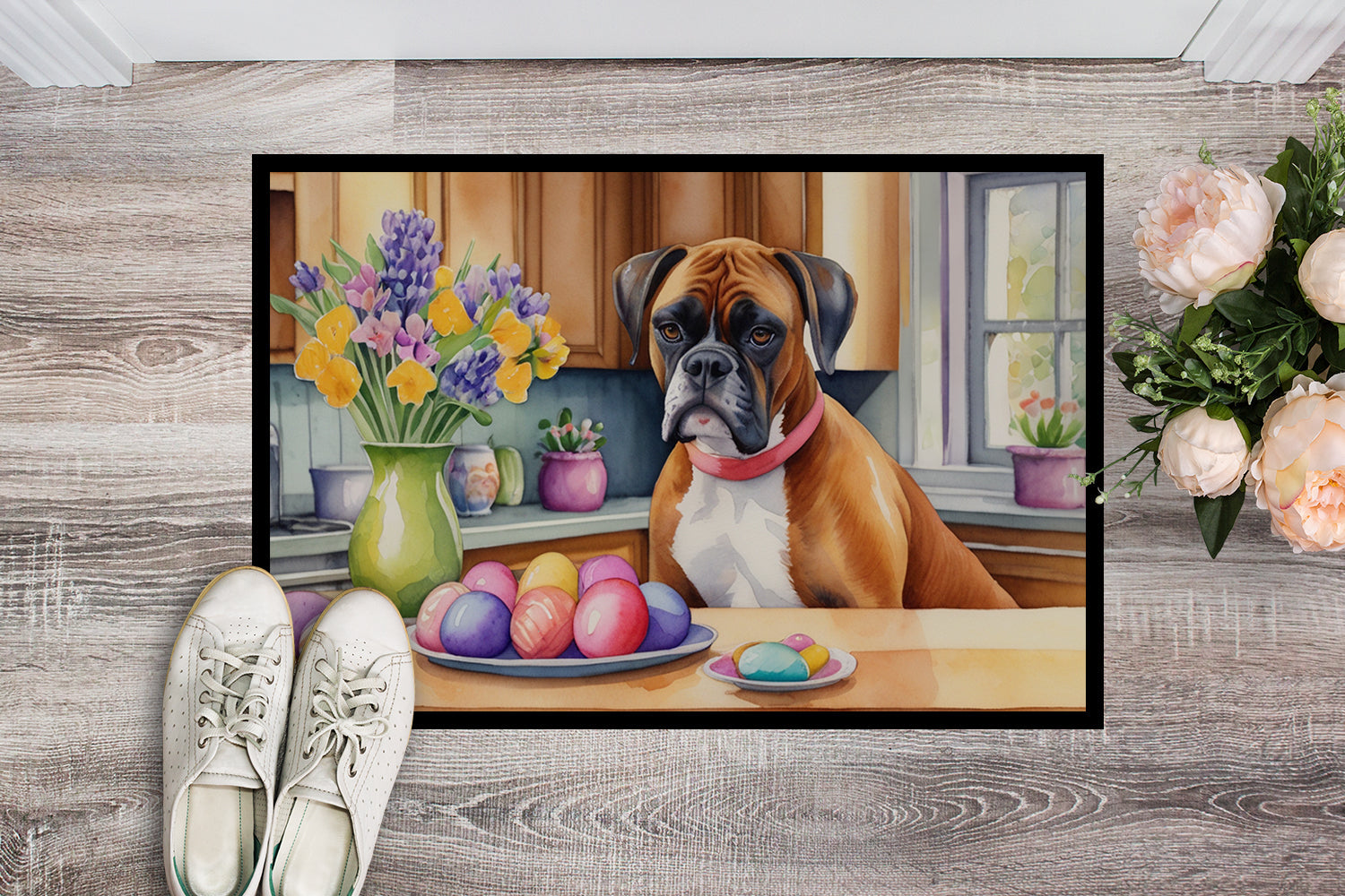 Decorating Easter Boxer Doormat Indoor Outdoor 24H X 36W Front Door Mat Rugs for Entryway, Non Slip Washable Low Pile,