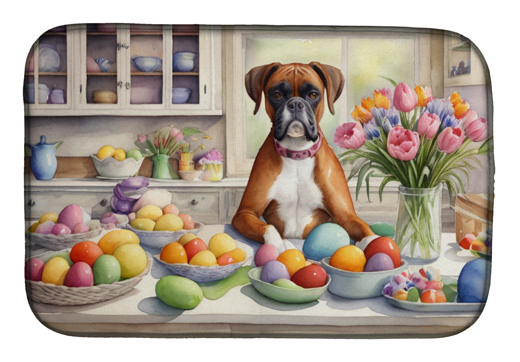 Decorating Easter Boxer Dish Drying Mat Absorbent Dish Drying Mat Pad for Kitchen Counter Dish Drainer Mat for Countertop, 14 x 21", Multicolor