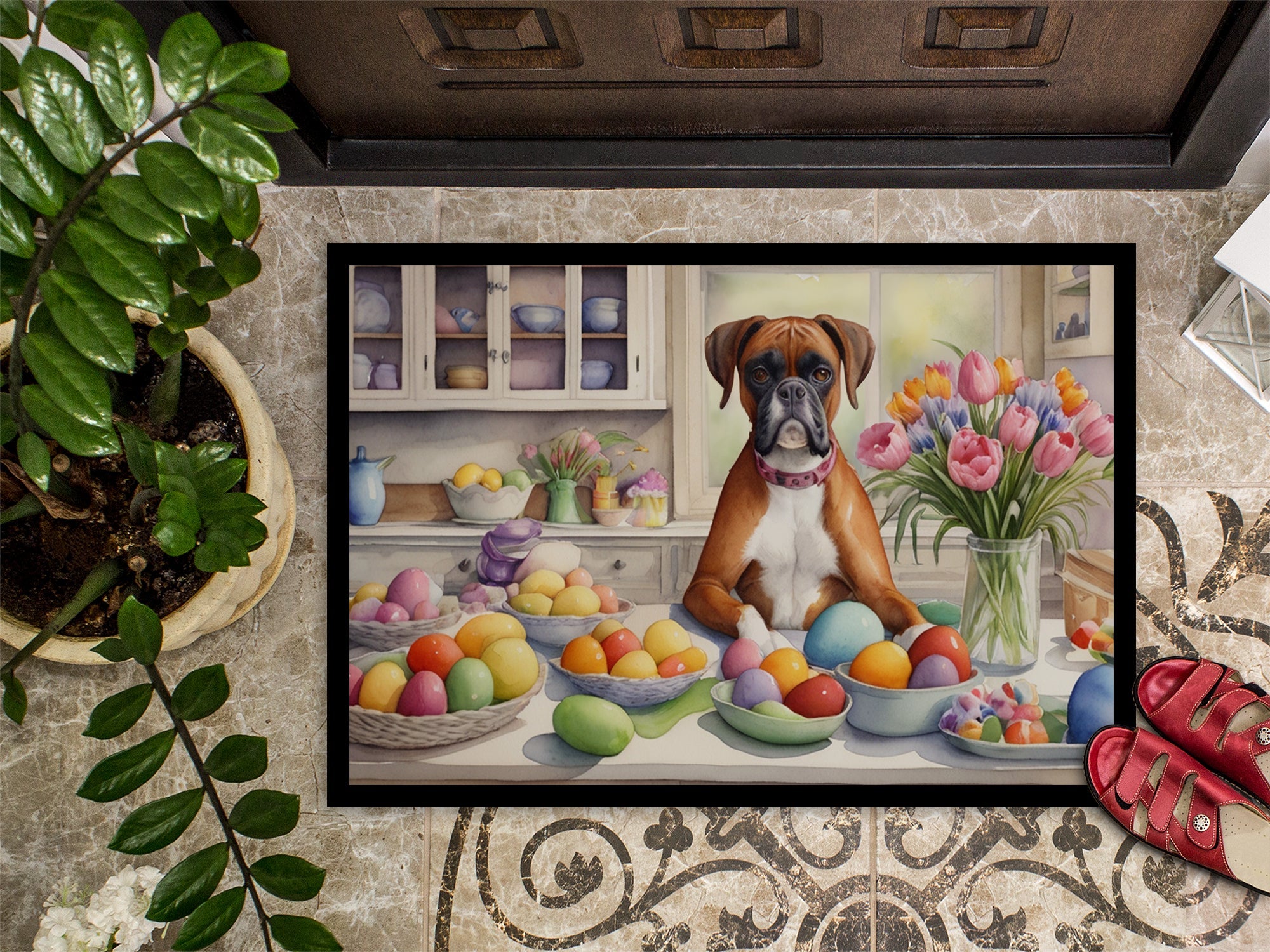 Decorating Easter Boxer Doormat Indoor Outdoor 18H X 27W Front Door Mat Rugs for Entryway, Non Slip Washable