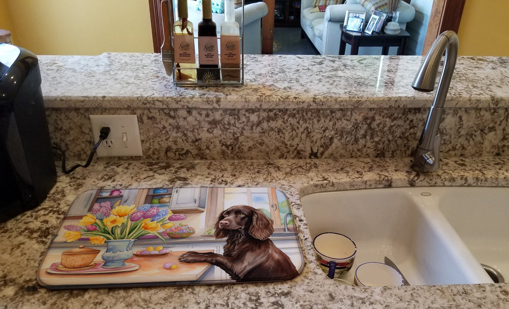 Decorating Easter Boykin Spaniel Dish Drying Mat Absorbent Dish Drying Mat Pad for Kitchen Counter Dish Drainer Mat for Countertop, 14 x 21", Multicolor