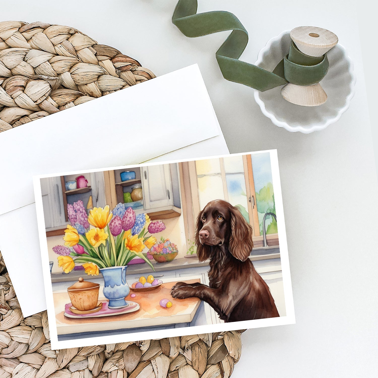 Decorating Easter Boykin Spaniel Greeting Cards Pack of 8 Blank Cards with Envelopes Whimsical A7 Size 5x7