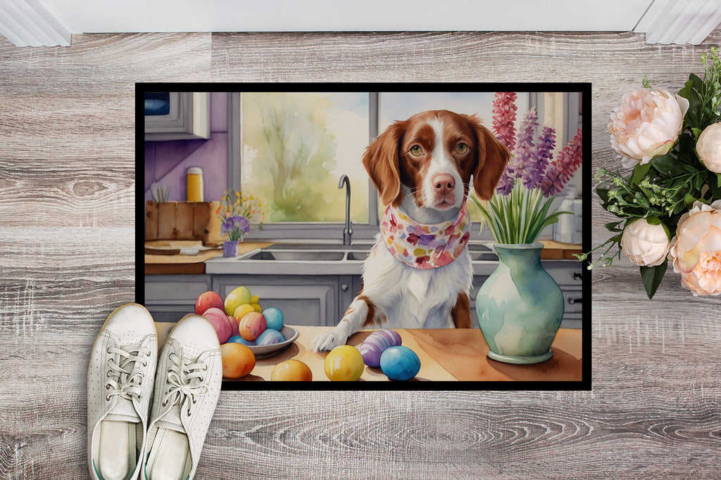 Decorating Easter Brittany Spaniel Doormat Indoor Outdoor 18H X 27W Front Door Mat Rugs for Entryway, Non Slip Washable