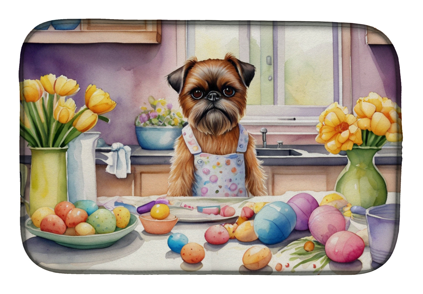 Decorating Easter Brussels Griffon Dish Drying Mat Absorbent Dish Drying Mat Pad for Kitchen Counter Dish Drainer Mat for Countertop, 14 x 21", Multicolor