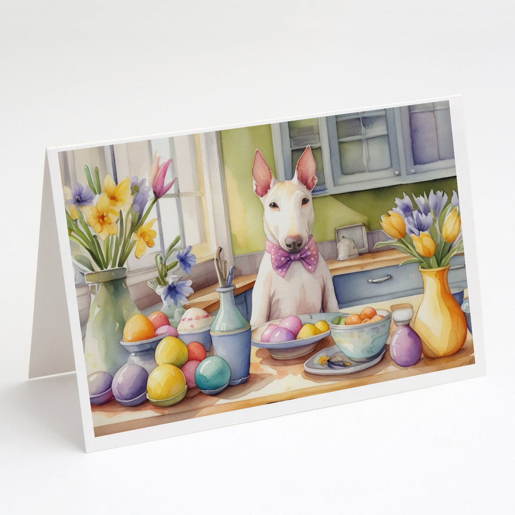 Decorating Easter Bull Terrier Greeting Cards Pack of 8 Blank Cards with Envelopes Whimsical A7 Size 5x7