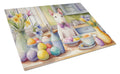Decorating Easter Bull Terrier Cutting Board Tempered Glass Kitchen Cutting Surface, Heat Resistant Chopping, Non-Slip Feet, Food Prep & Serving