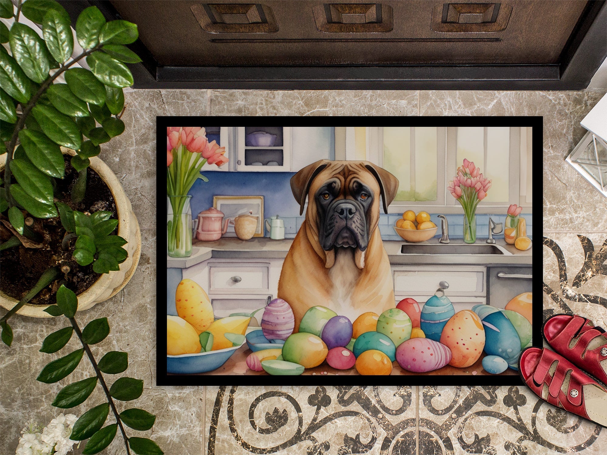 Decorating Easter Bullmastiff Doormat Indoor Outdoor 24H X 36W Front Door Mat Rugs for Entryway, Non Slip Washable Low Pile,