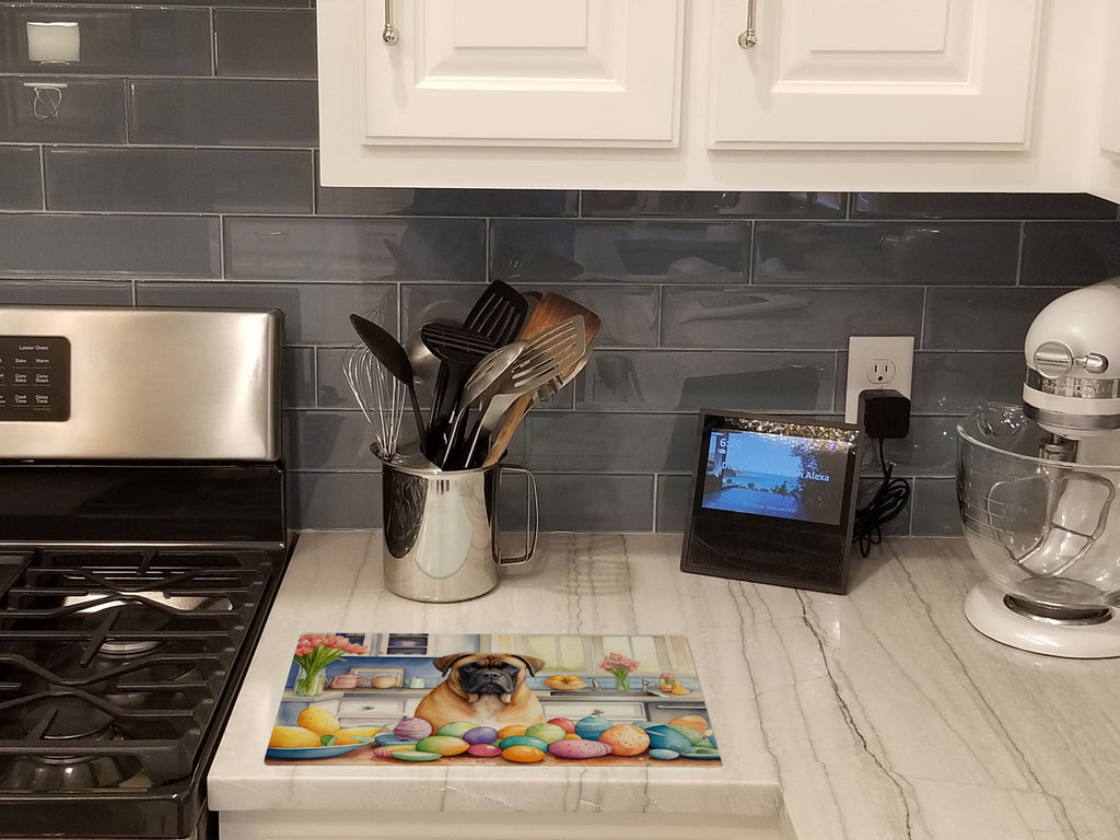Decorating Easter Bullmastiff Cutting Board Tempered Glass Kitchen Cutting Surface, Heat Resistant Chopping, Non-Slip Feet, Food Prep & Serving