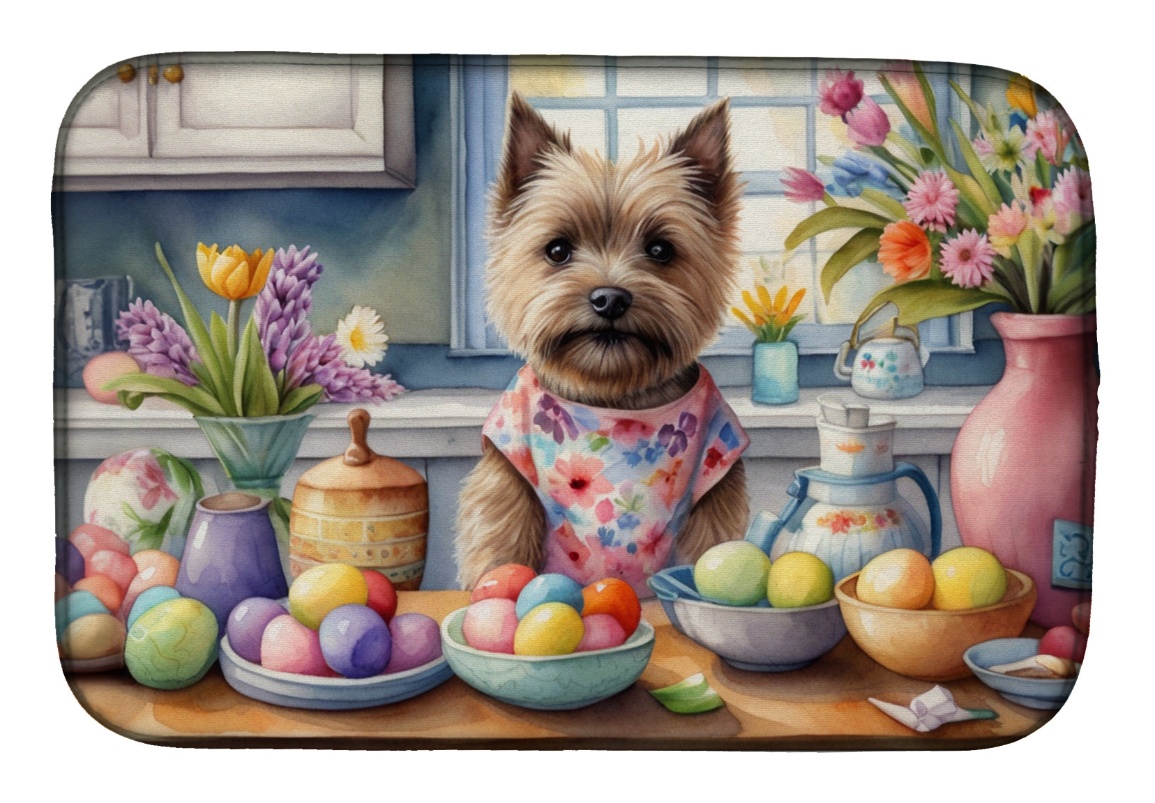 Decorating Easter Cairn Terrier Dish Drying Mat Absorbent Dish Drying Mat Pad for Kitchen Counter Dish Drainer Mat for Countertop, 14 x 21", Multicolor