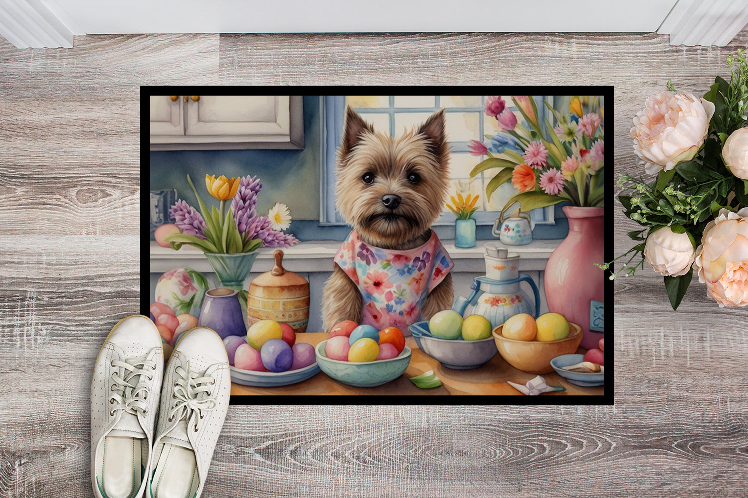 Decorating Easter Cairn Terrier Doormat Indoor Outdoor 24H X 36W Front Door Mat Rugs for Entryway, Non Slip Washable Low Pile,