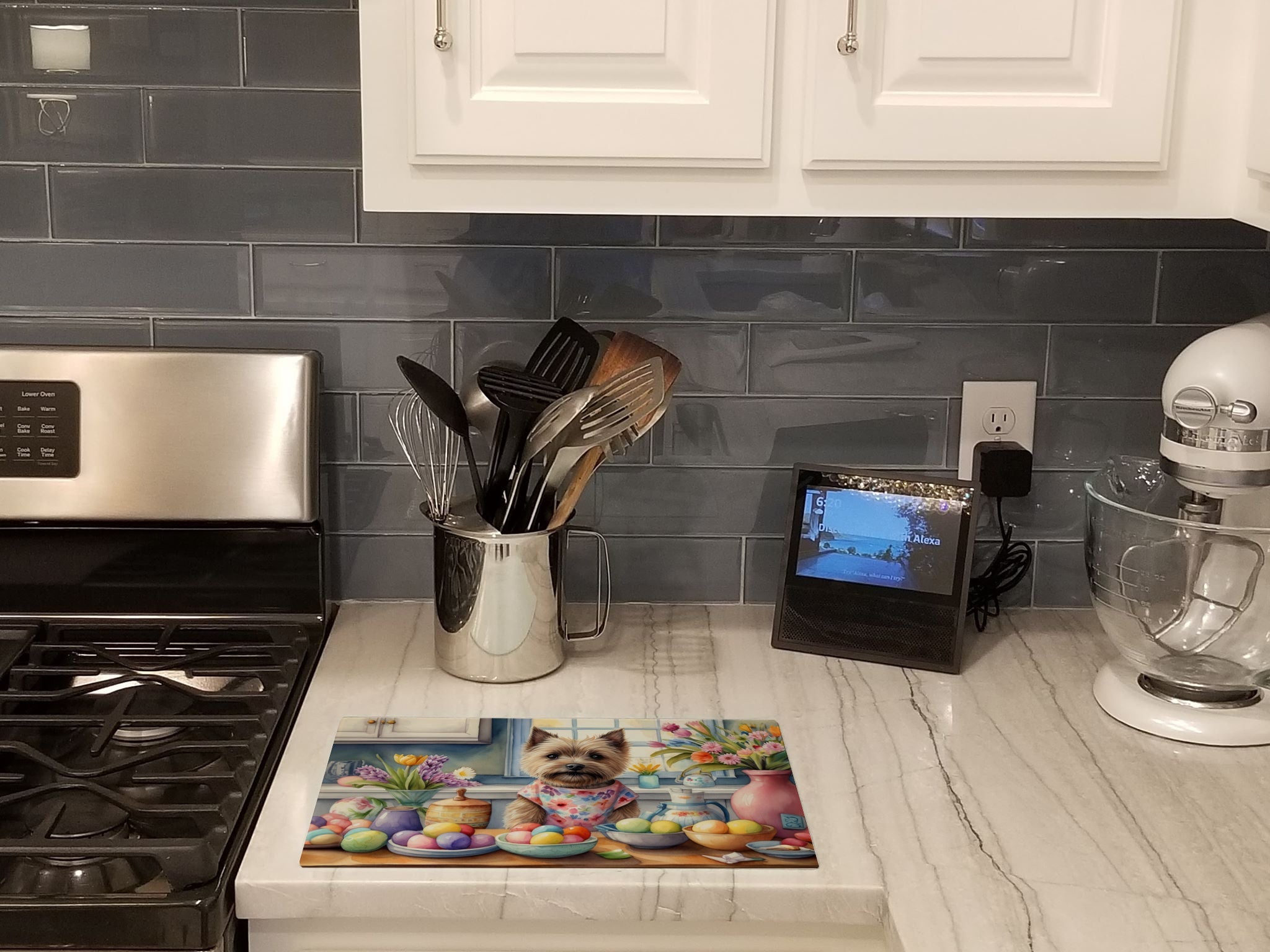 Decorating Easter Cairn Terrier Cutting Board Tempered Glass Kitchen Cutting Surface, Heat Resistant Chopping, Non-Slip Feet, Food Prep & Serving