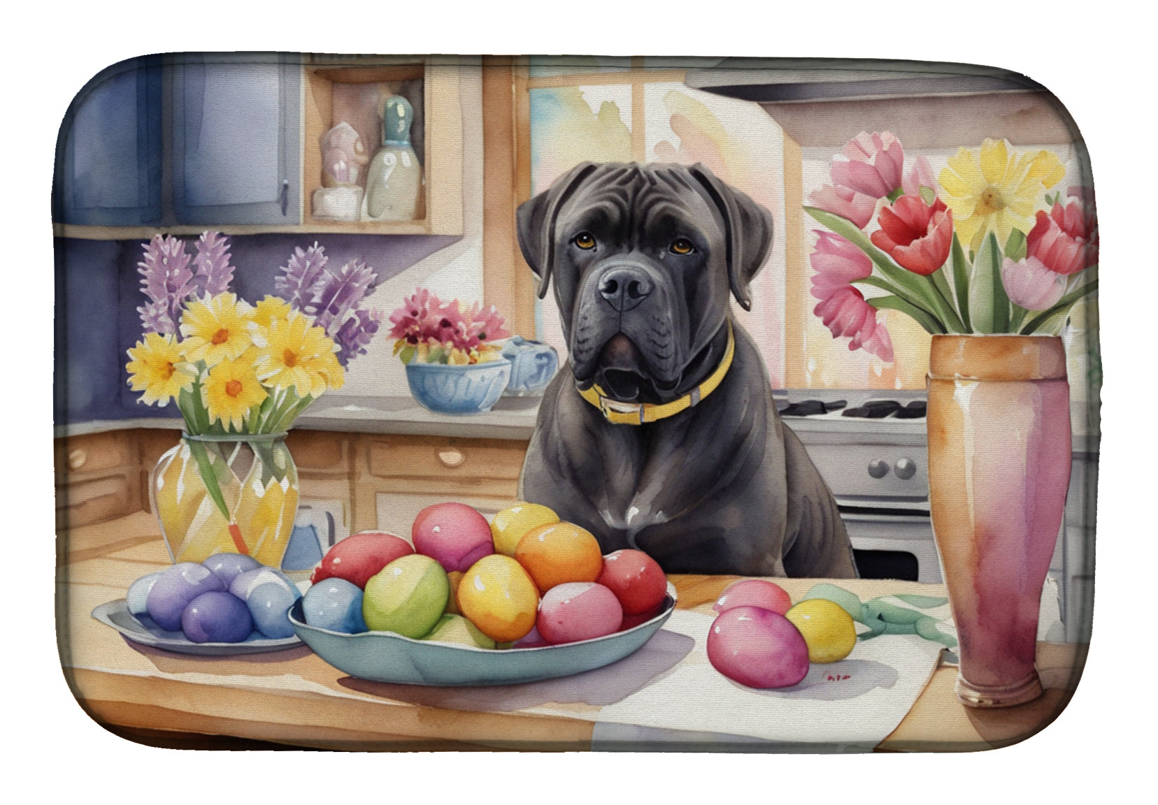 Decorating Easter Cane Corso Dish Drying Mat Absorbent Dish Drying Mat Pad for Kitchen Counter Dish Drainer Mat for Countertop, 14 x 21", Multicolor