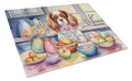 Decorating Easter Cavalier Spaniel Cutting Board Tempered Glass Kitchen Cutting Surface, Heat Resistant Chopping, Non-Slip Feet, Food Prep & Serving