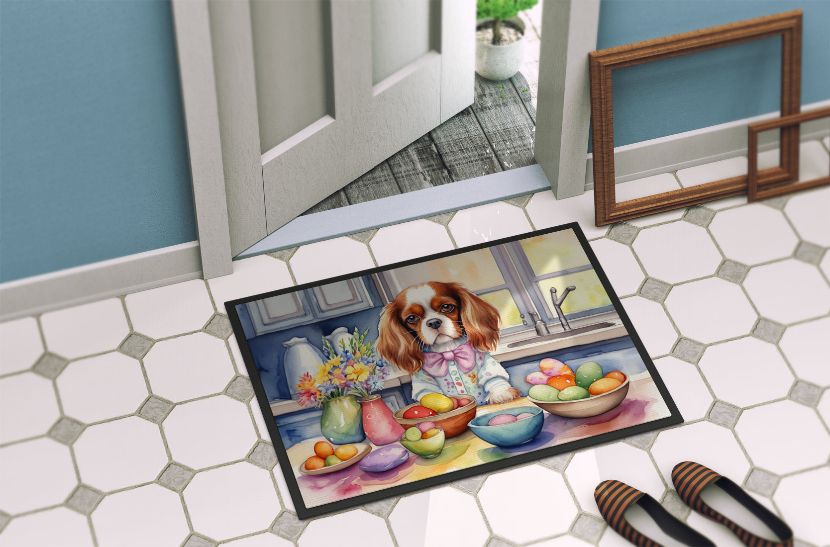 Decorating Easter Cavalier Spaniel Doormat Indoor Outdoor 18H X 27W Front Door Mat Rugs for Entryway, Non Slip Washable