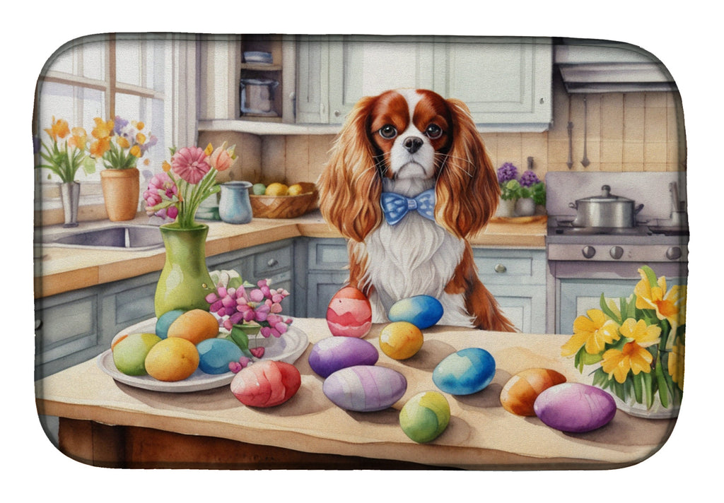 Decorating Easter Cavalier Spaniel Dish Drying Mat Absorbent Dish Drying Mat Pad for Kitchen Counter Dish Drainer Mat for Countertop, 14 x 21", Multicolor
