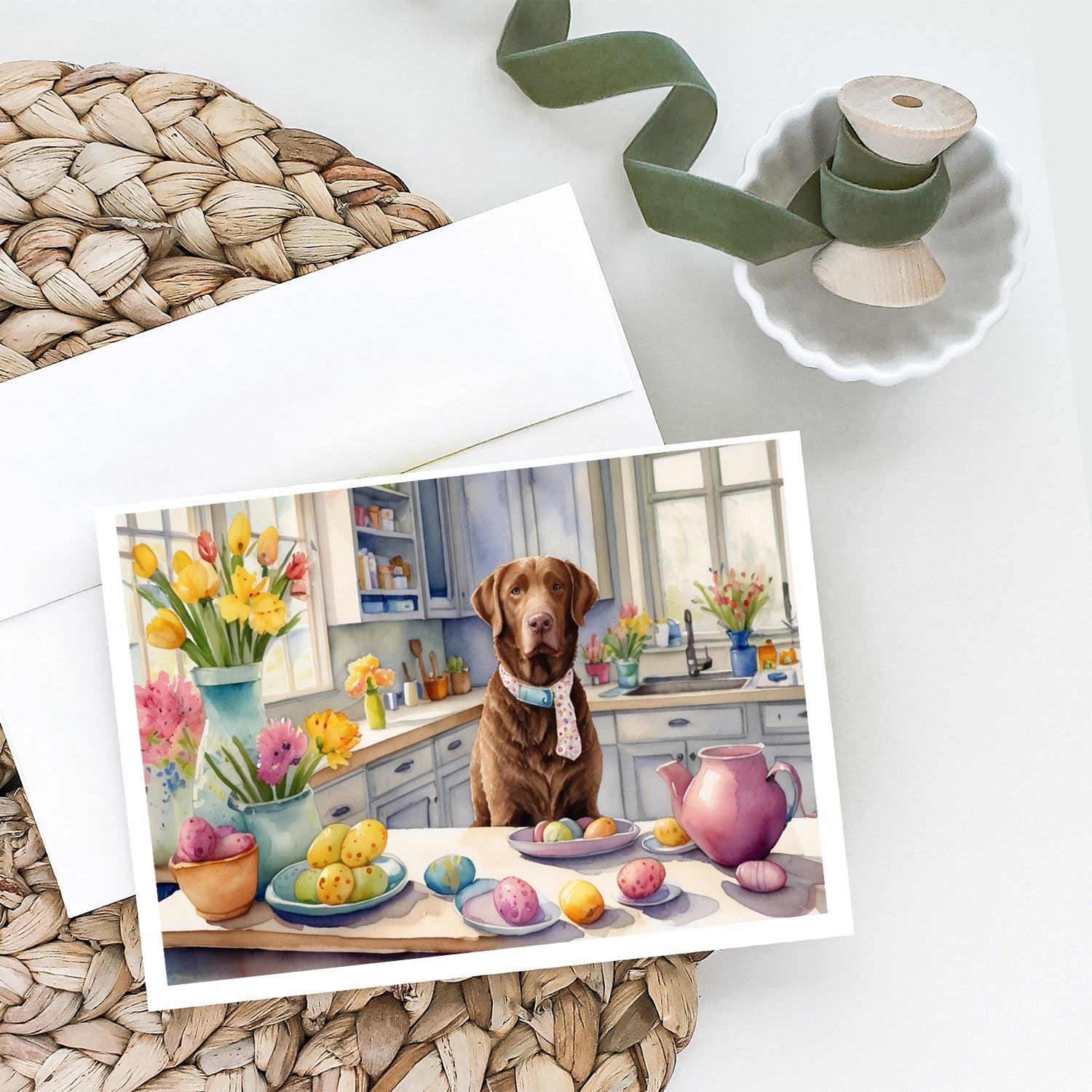 Decorating Easter Chesapeake Bay Retriever Greeting Cards Pack of 8 Blank Cards with Envelopes Whimsical A7 Size 5x7