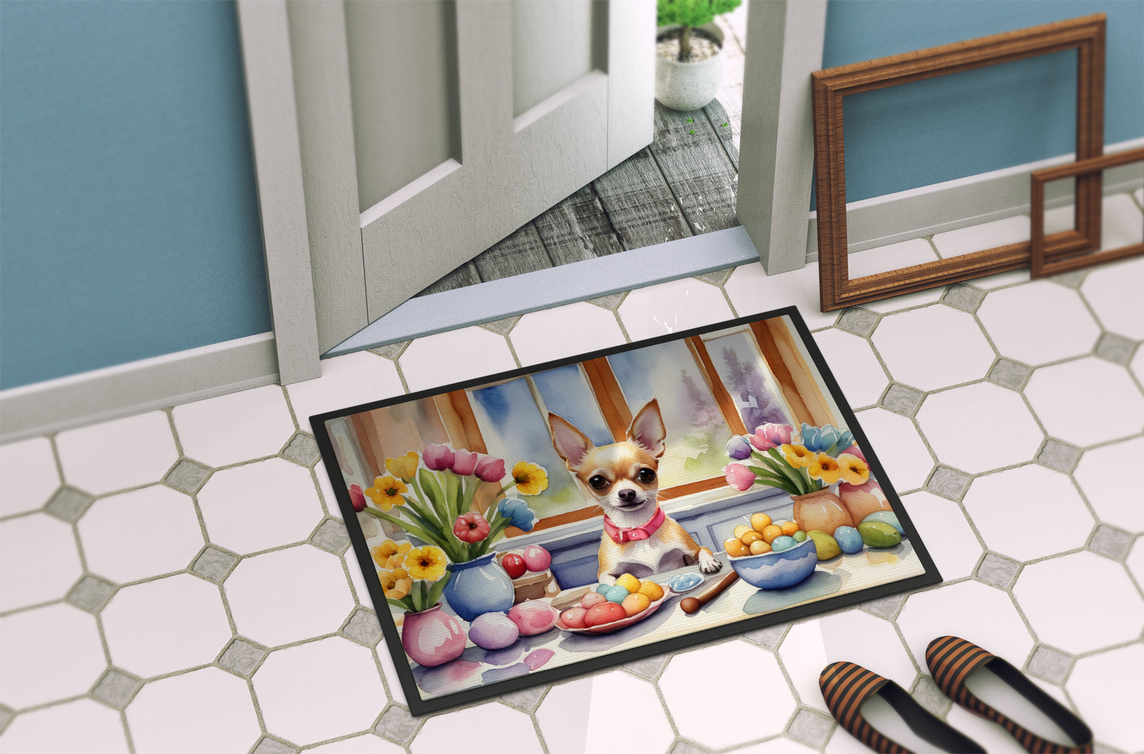 Decorating Easter Chihuahua Doormat Indoor Outdoor 18H X 27W Front Door Mat Rugs for Entryway, Non Slip Washable