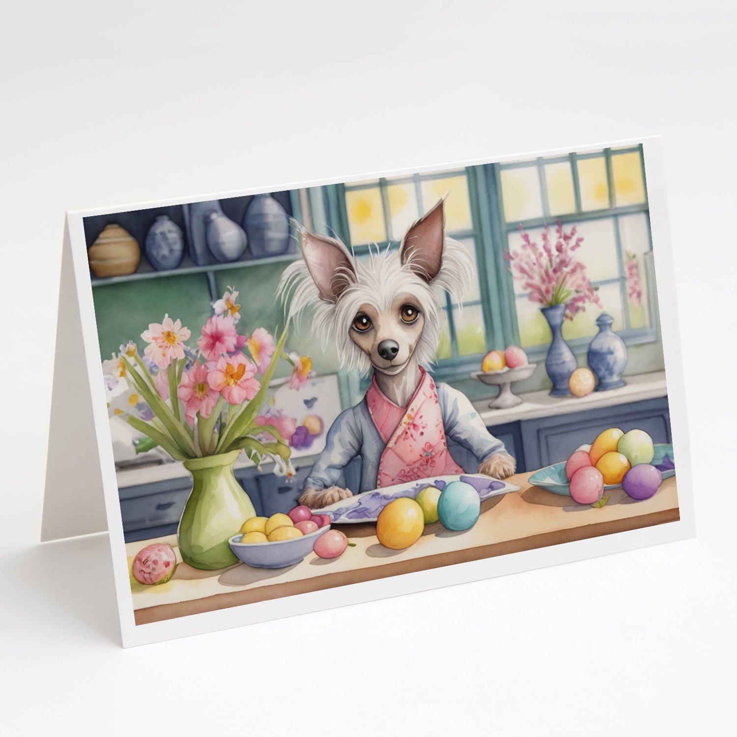 Decorating Easter Chinese Crested Greeting Cards Pack of 8 Blank Cards with Envelopes Whimsical A7 Size 5x7