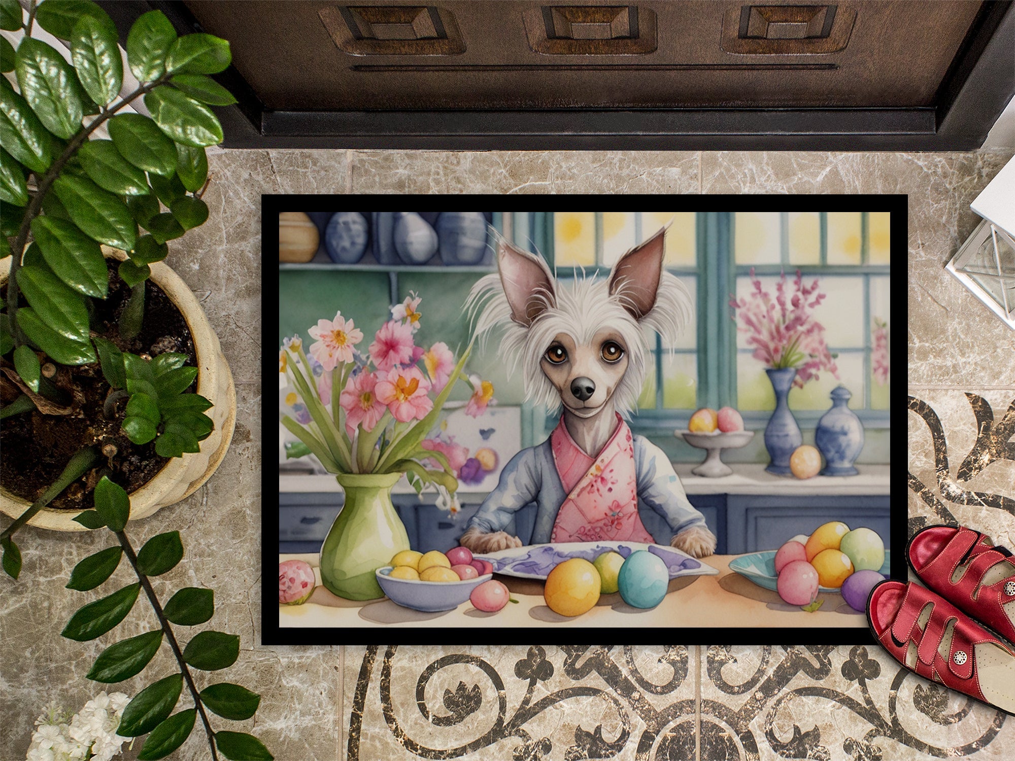 Decorating Easter Chinese Crested Doormat Indoor Outdoor 24H X 36W Front Door Mat Rugs for Entryway, Non Slip Washable Low Pile,